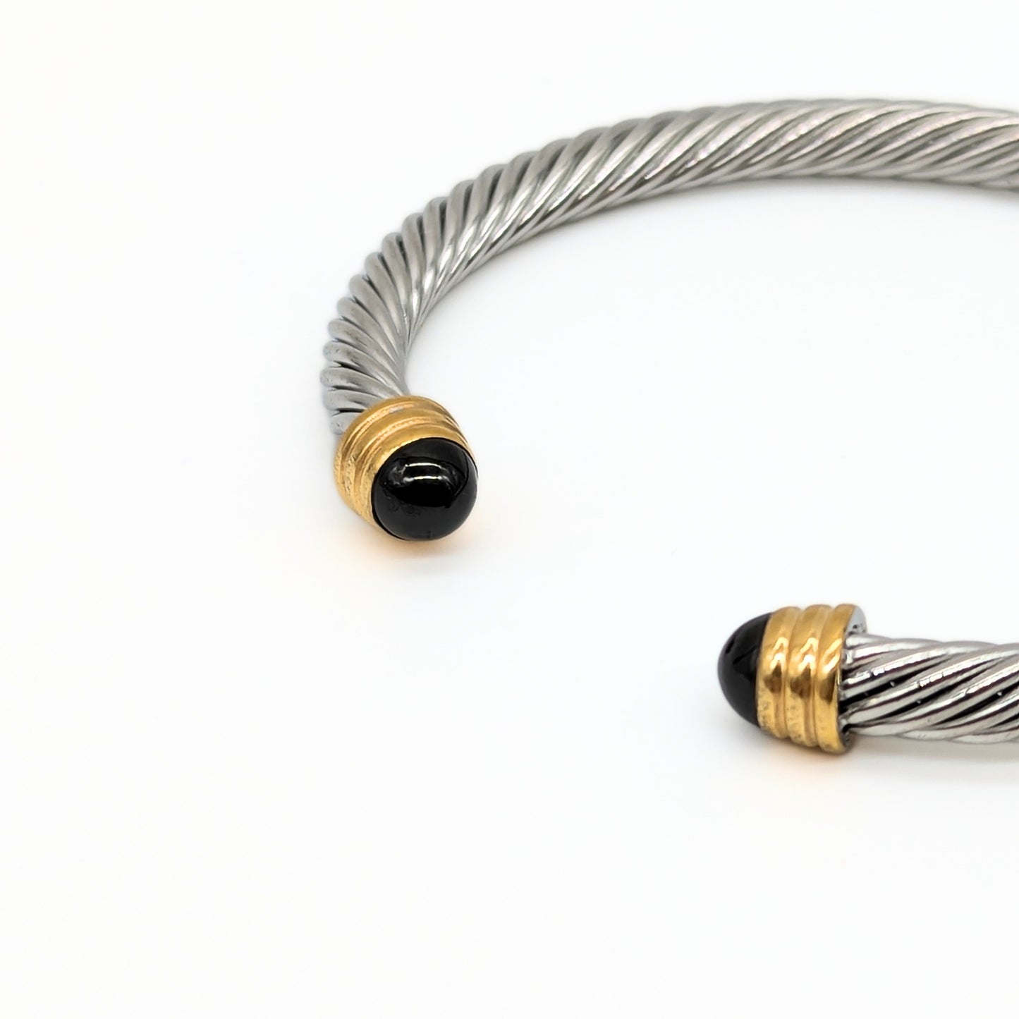 Rope Cuff Bangle – Steel with Black & Gold Accents | Stainless Steel