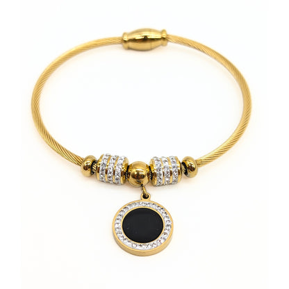 Gold cable bracelet with black enamel and crystal halo charm – Lucky Cookie Jewelry