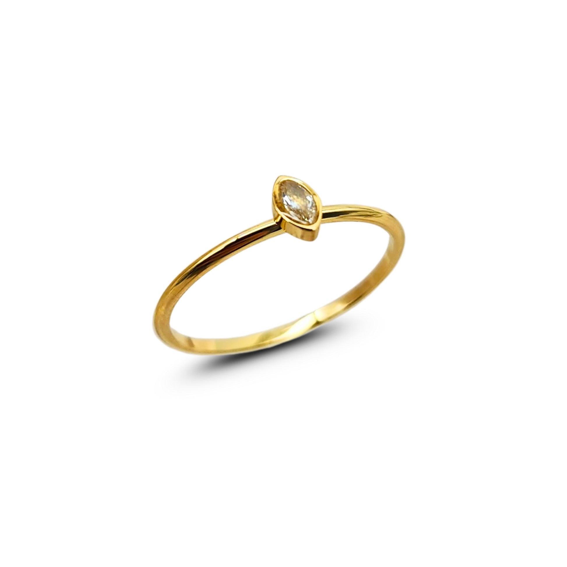 Gold dainty ring with marquise-cut cubic zirconia solitaire