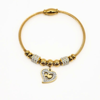Gold bracelet with single cutout heart charm and crystal accents – Lucky Cookie Jewelry
